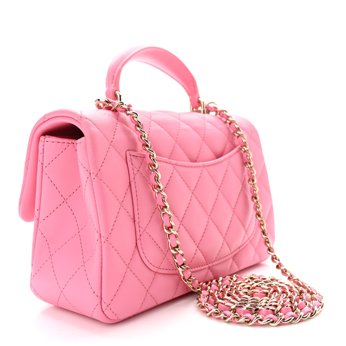 Lambskin Quilted Mini Top Handle Rectangular Flap Pink