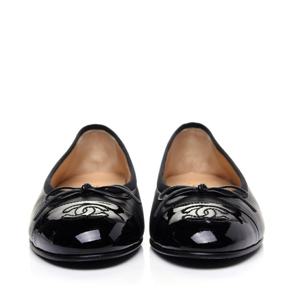 Chanel Lambskin Patent Calfskin CC Cap Toe Ballerina Flats 36 Black 2 of 14
