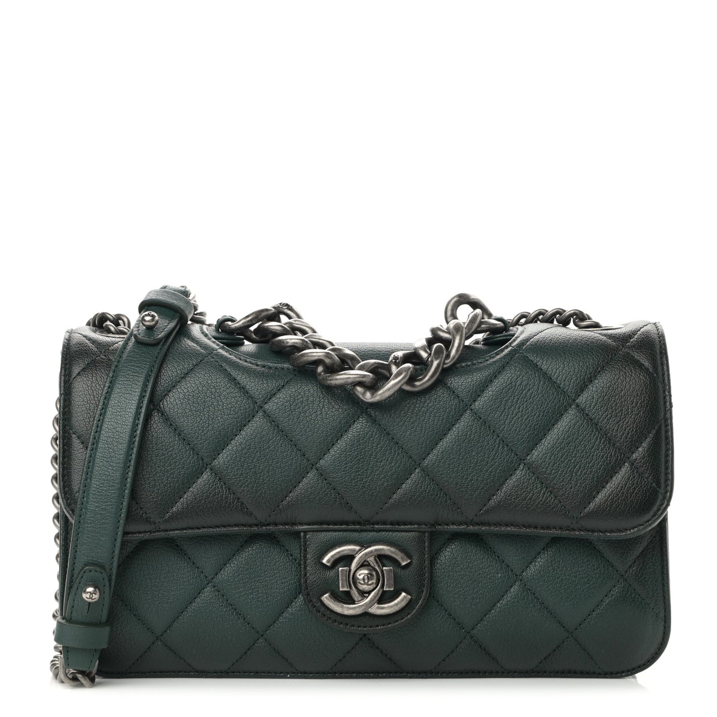 Goatskin Quilted Medium Perfect Edge Flap Green