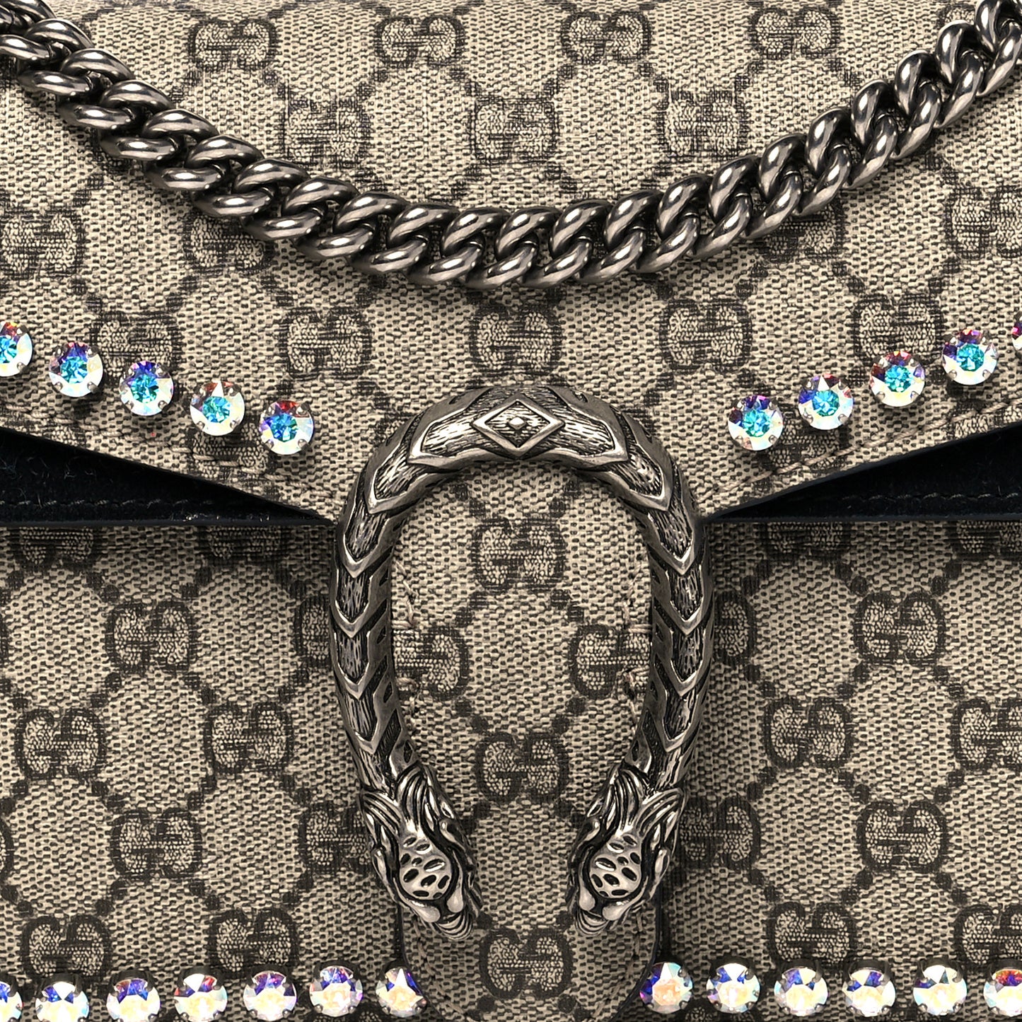 GG Supreme Monogram Crystal Small Dionysus Shoulder Bag Black