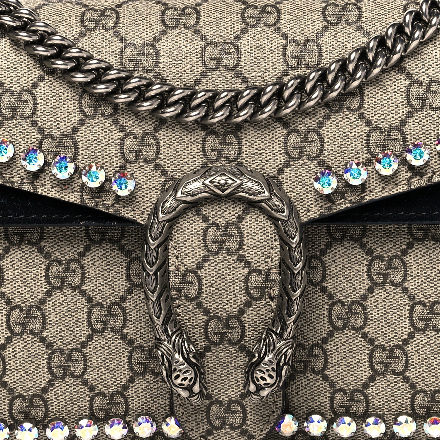 Gucci GG Supreme Monogram Crystal Small Dionysus Shoulder Bag Black 9 of 15