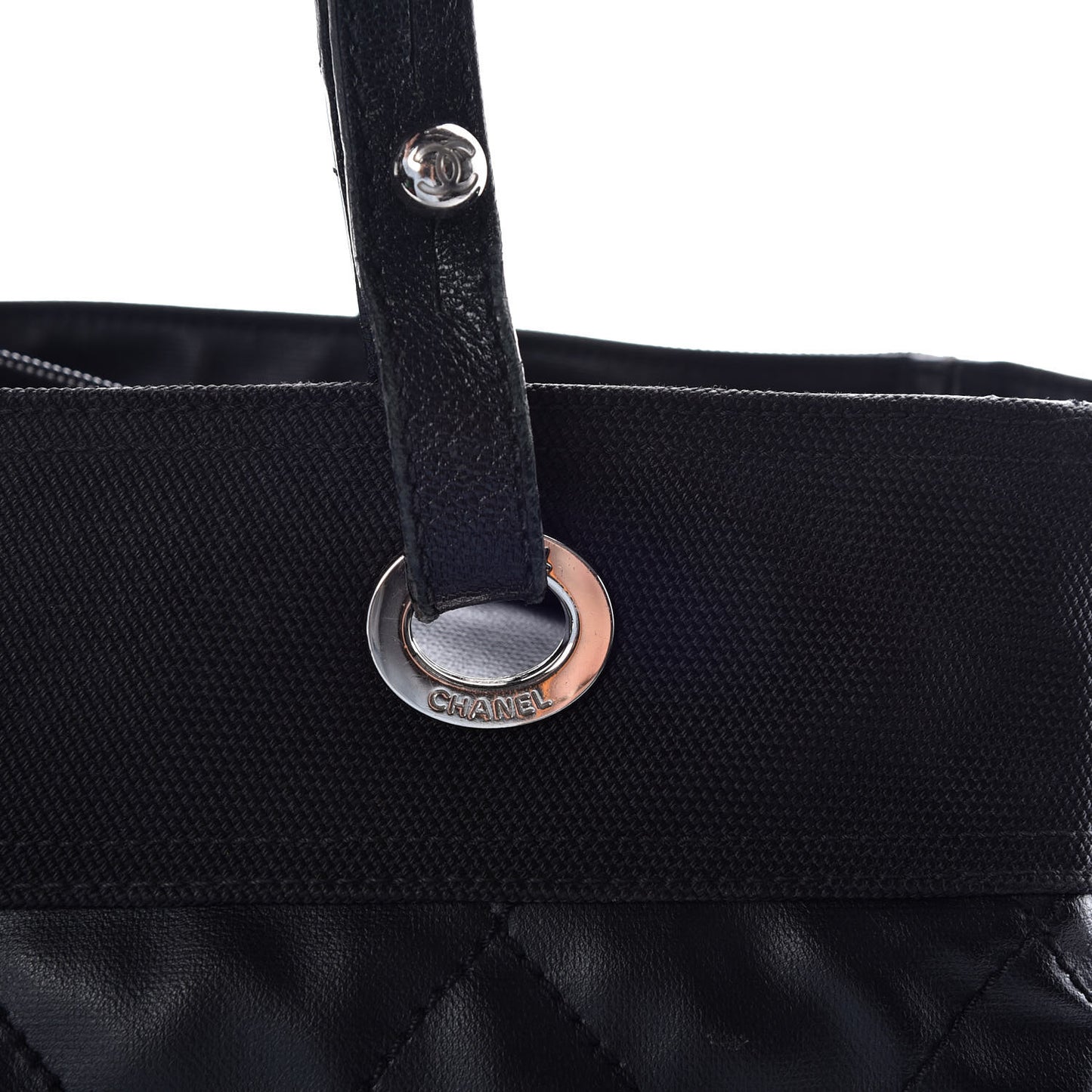 Coated Canvas Quilted Large Paris Biarritz Tote Black