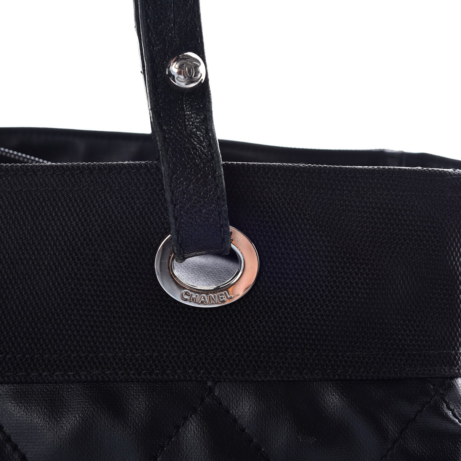 Chanel Coated Canvas Quilted Large Paris Biarritz Tote Black 19 of 22