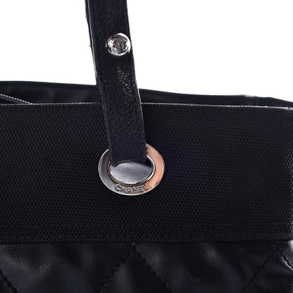 Chanel Coated Canvas Quilted Large Paris Biarritz Tote Black 19 of 22