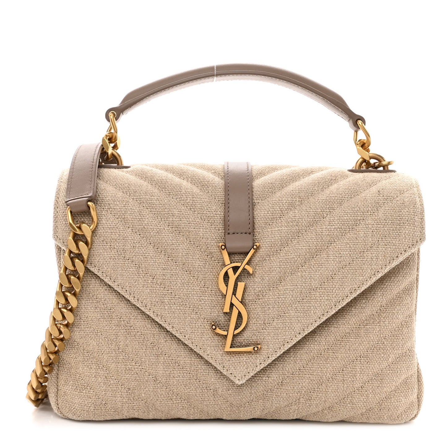 Linen Quilted College Medium Chain Bag Taupe