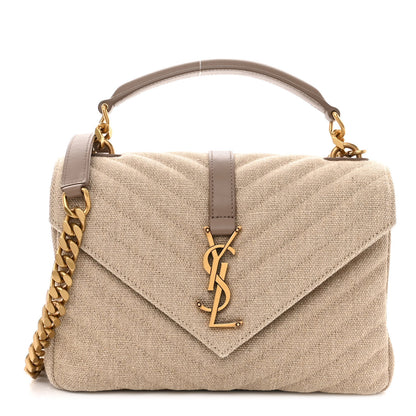 Saint Laurent Linen Quilted College Medium Chain Bag Taupe 1 of 10