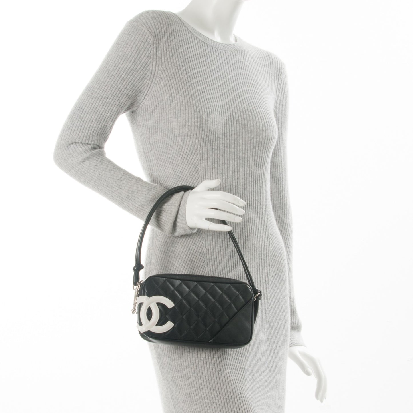 Calfskin Quilted Cambon Pochette Black White