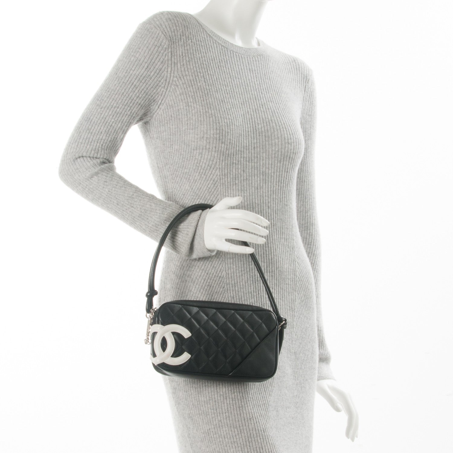 Chanel Calfskin Quilted Cambon Pochette Black White 2 of 7