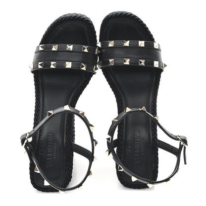 Valentino Garavani Calfskin Rockstud Ankle Strap Torchon Espadrille Caged 25/95mm Wedge Sandals 39 Black 2 of 9