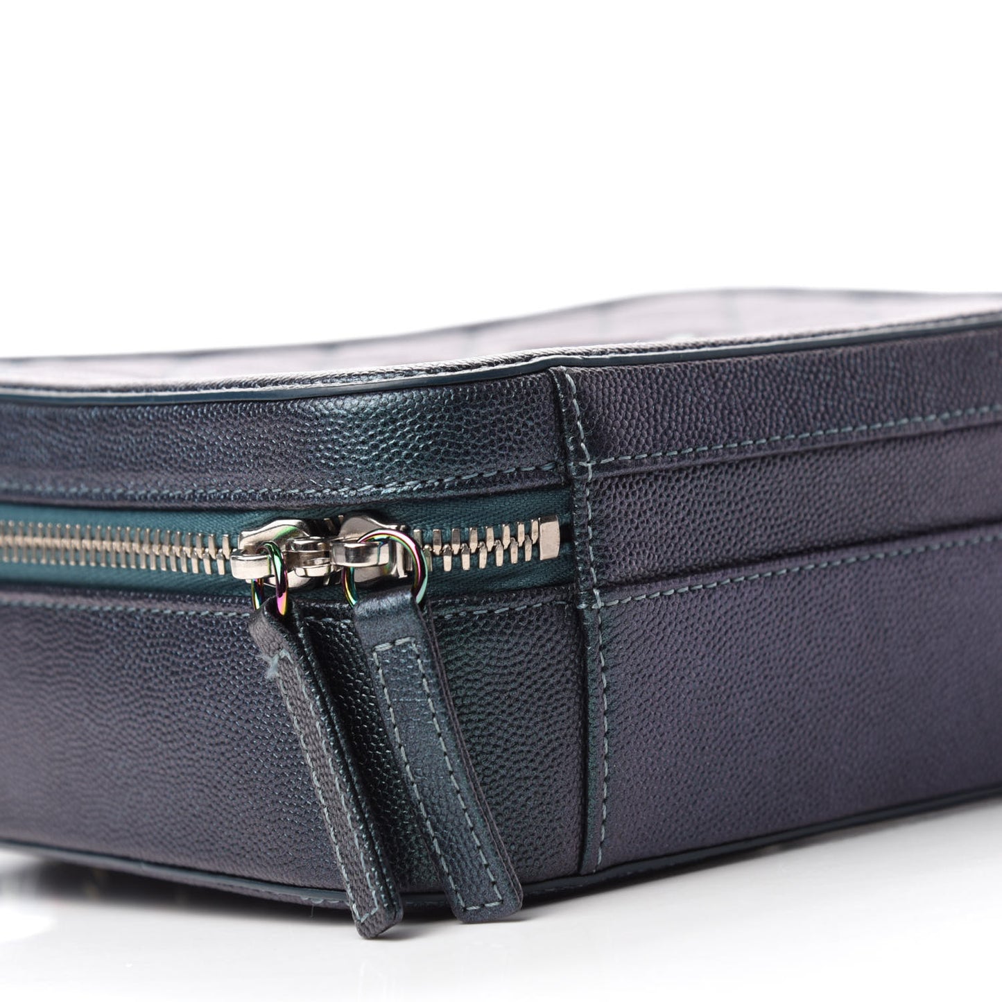 Iridescent Caviar Quilted Medium CC Filigree Vanity Case Dark Turquoise