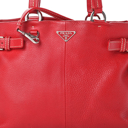 Prada Vitello Daino Buckle Shoulder Bag Rosso 8 of 17