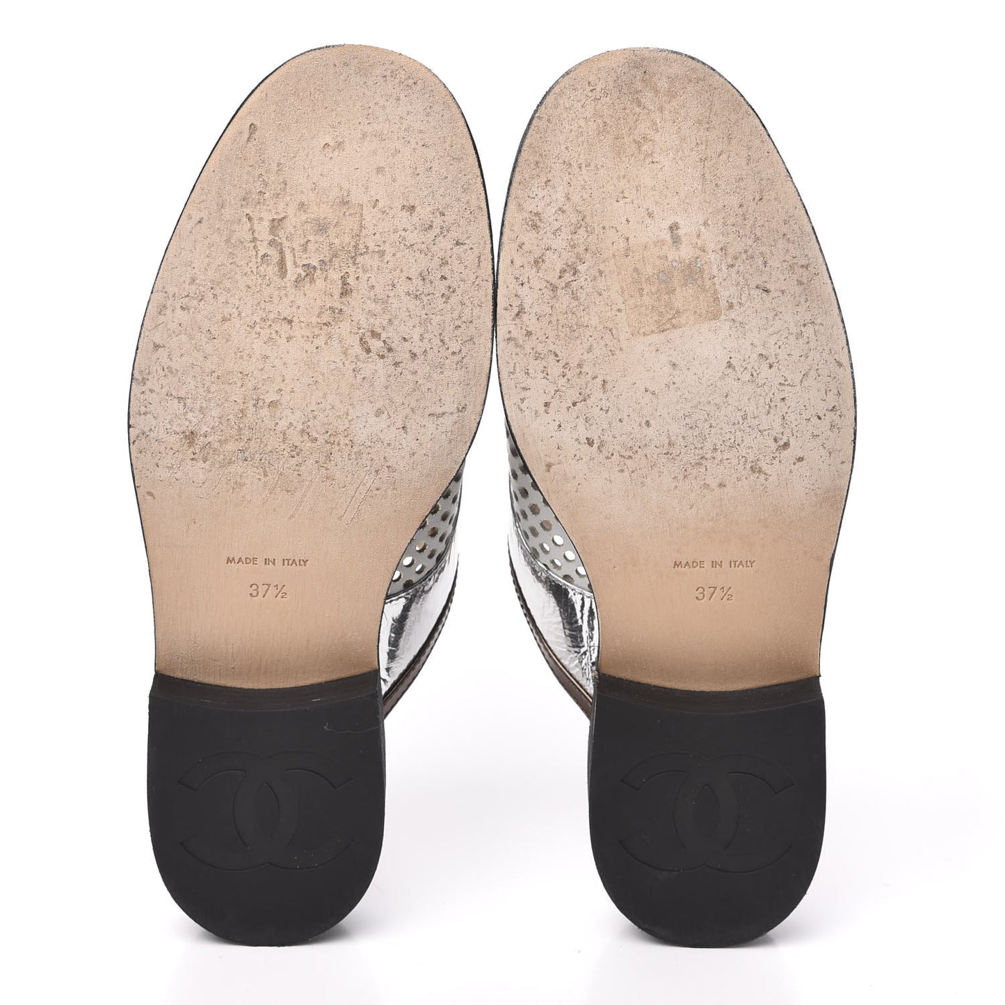 Lambskin Perforated Cap Toe Lace Up Mules 37.5 Silver Black