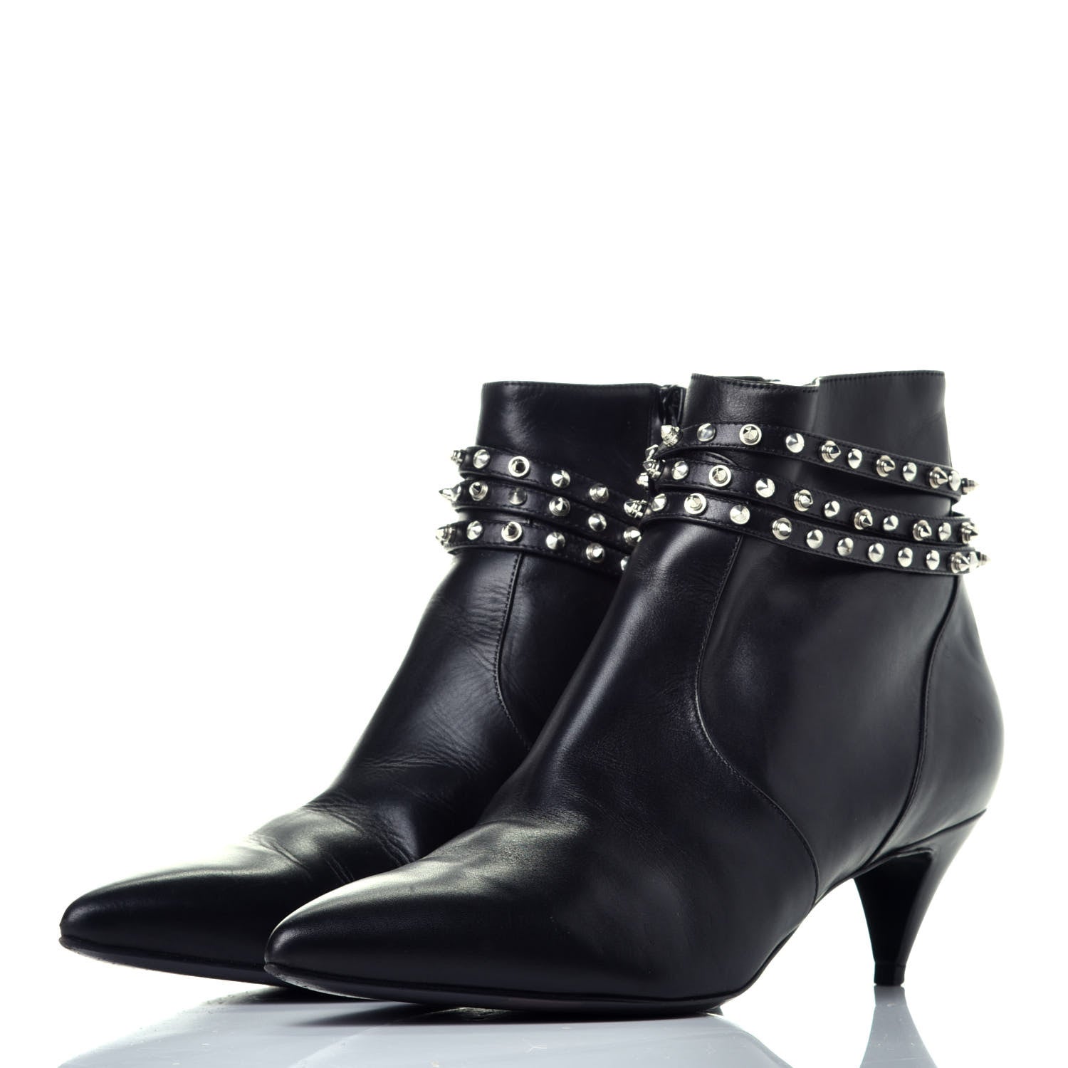 Saint Laurent Calfskin Cat Boot 50 Studded Strap Booties 37.5 Black 3 of 10
