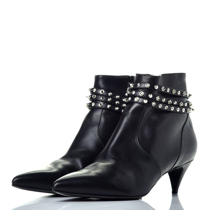 Saint Laurent Calfskin Cat Boot 50 Studded Strap Booties 37.5 Black 3 of 10