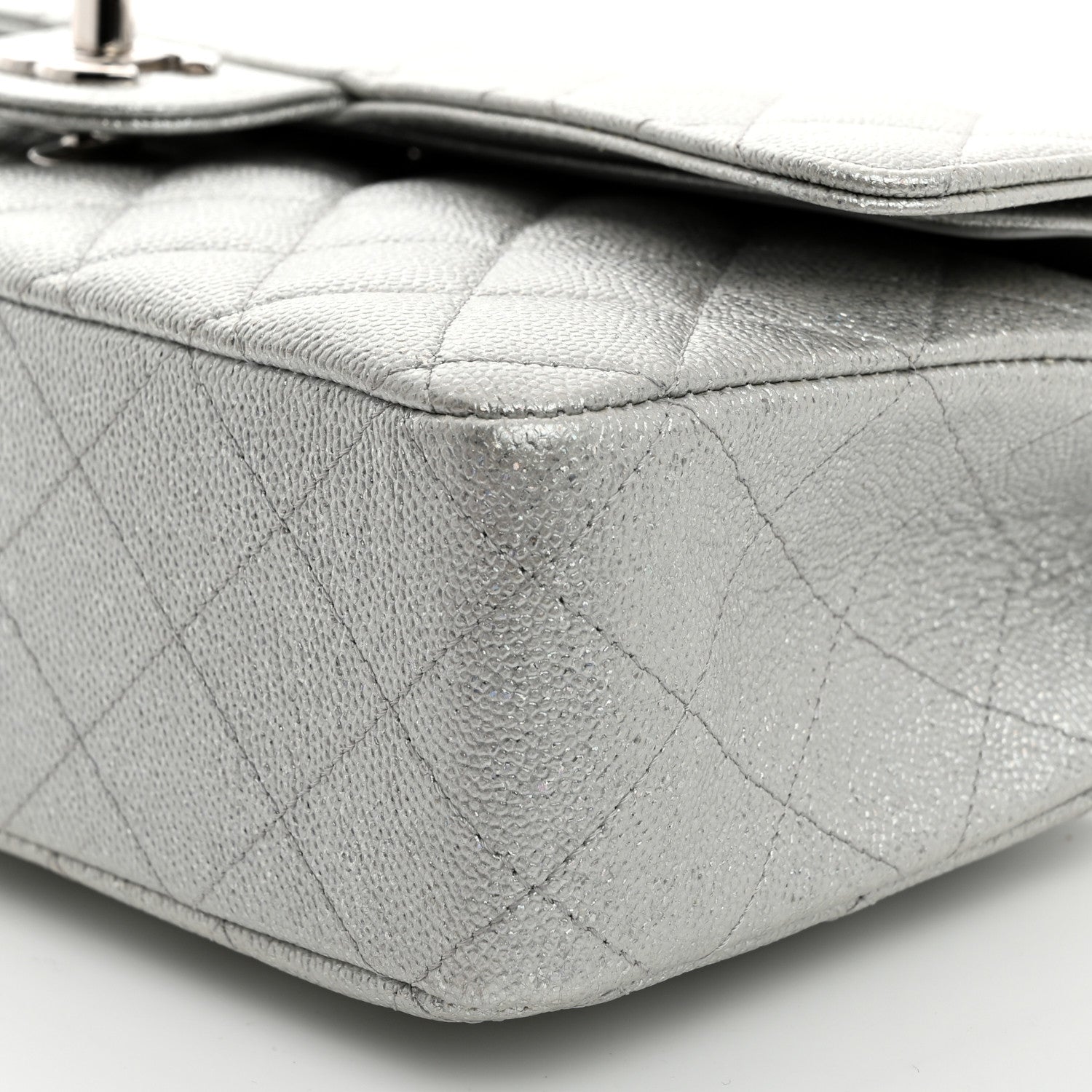 Chanel Glittered Metallic Caviar Quilted Medium Double Flap Silver 10 of 10