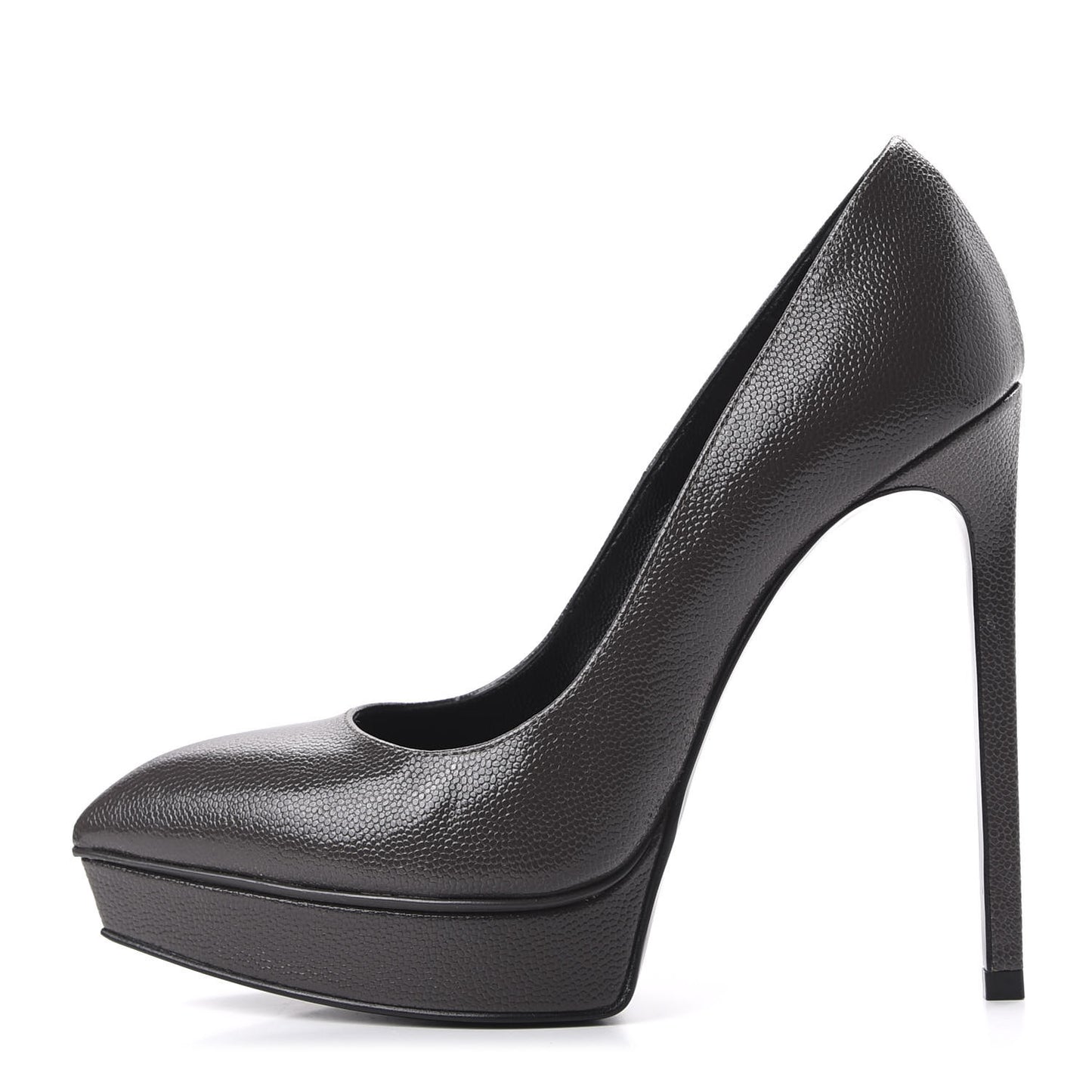 Pebbled Patent Calfskin Janis Platform Pumps 36 Road Grey