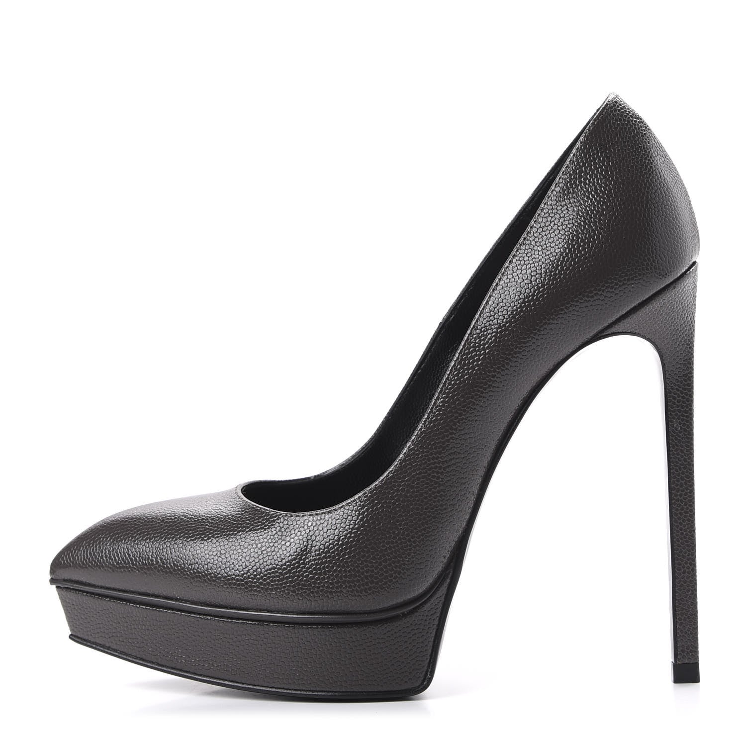 Saint Laurent Pebbled Patent Calfskin Janis Platform Pumps 36 Road Grey 1 of 9