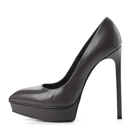 Saint Laurent Pebbled Patent Calfskin Janis Platform Pumps 36 Road Grey 1 of 9