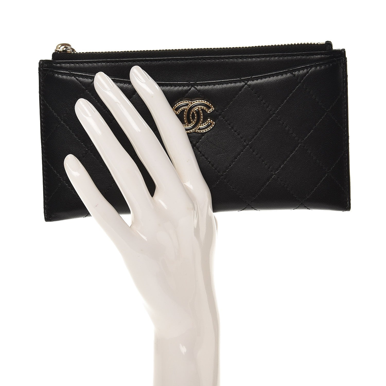 Chanel Lambskin Quilted Zip Pouch Black 2 of 8