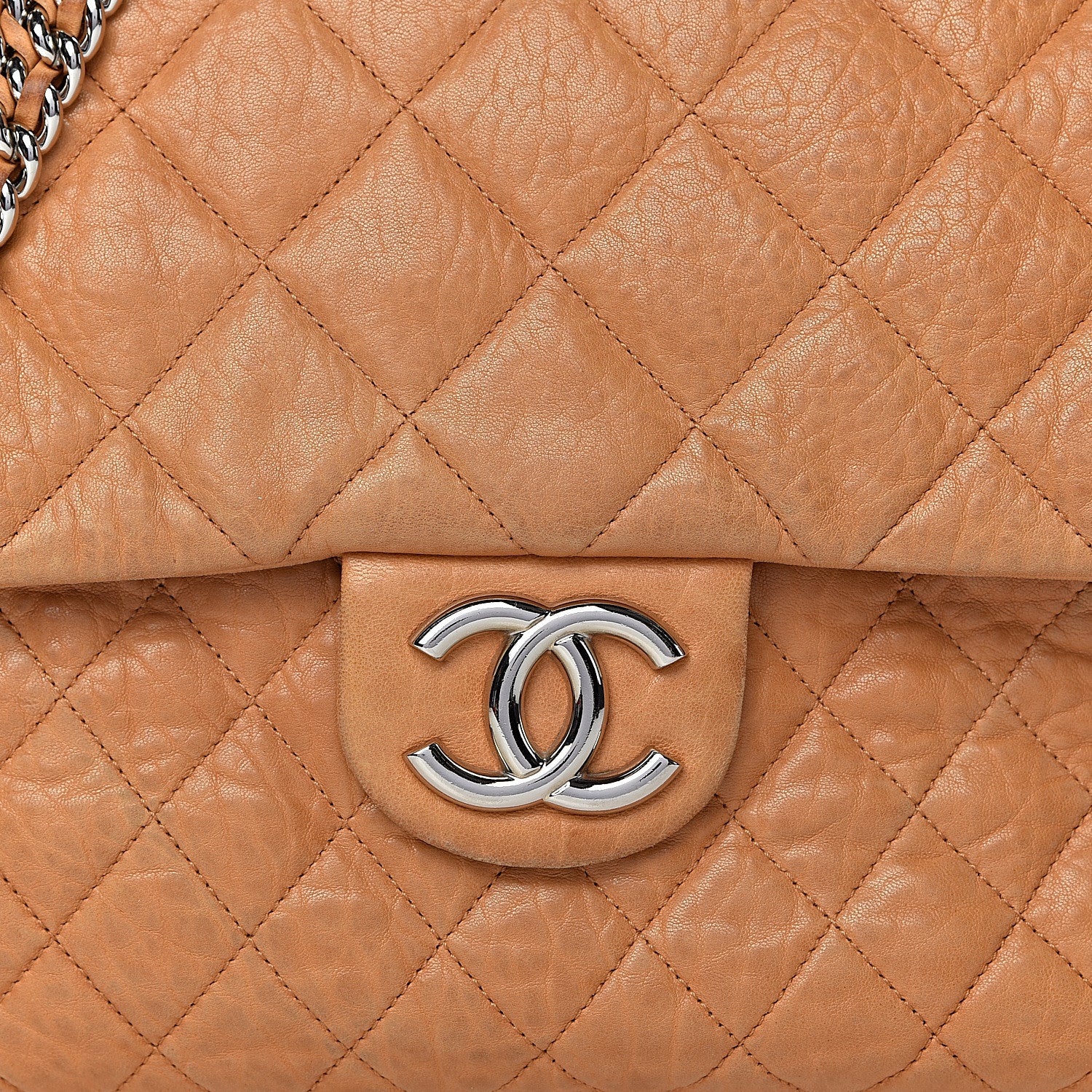 Chanel Washed Lambskin Chain Around Maxi Flap Bag Dark Beige 18 of 18