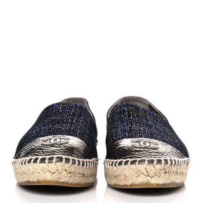 Chanel Tweed Patent Goatskin CC Espadrilles 40 Black Pink Yellow Silver 2 of 9