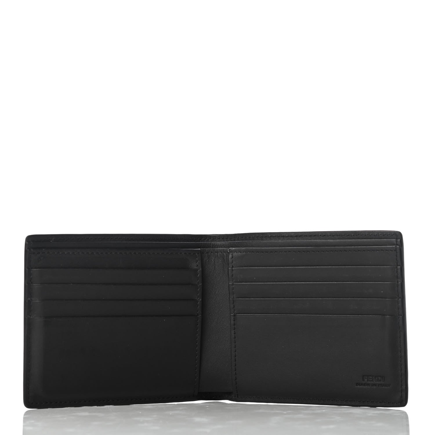Fendi Calfskin Metal Monster Eyes Bi-fold Wallet Black 4 of 6