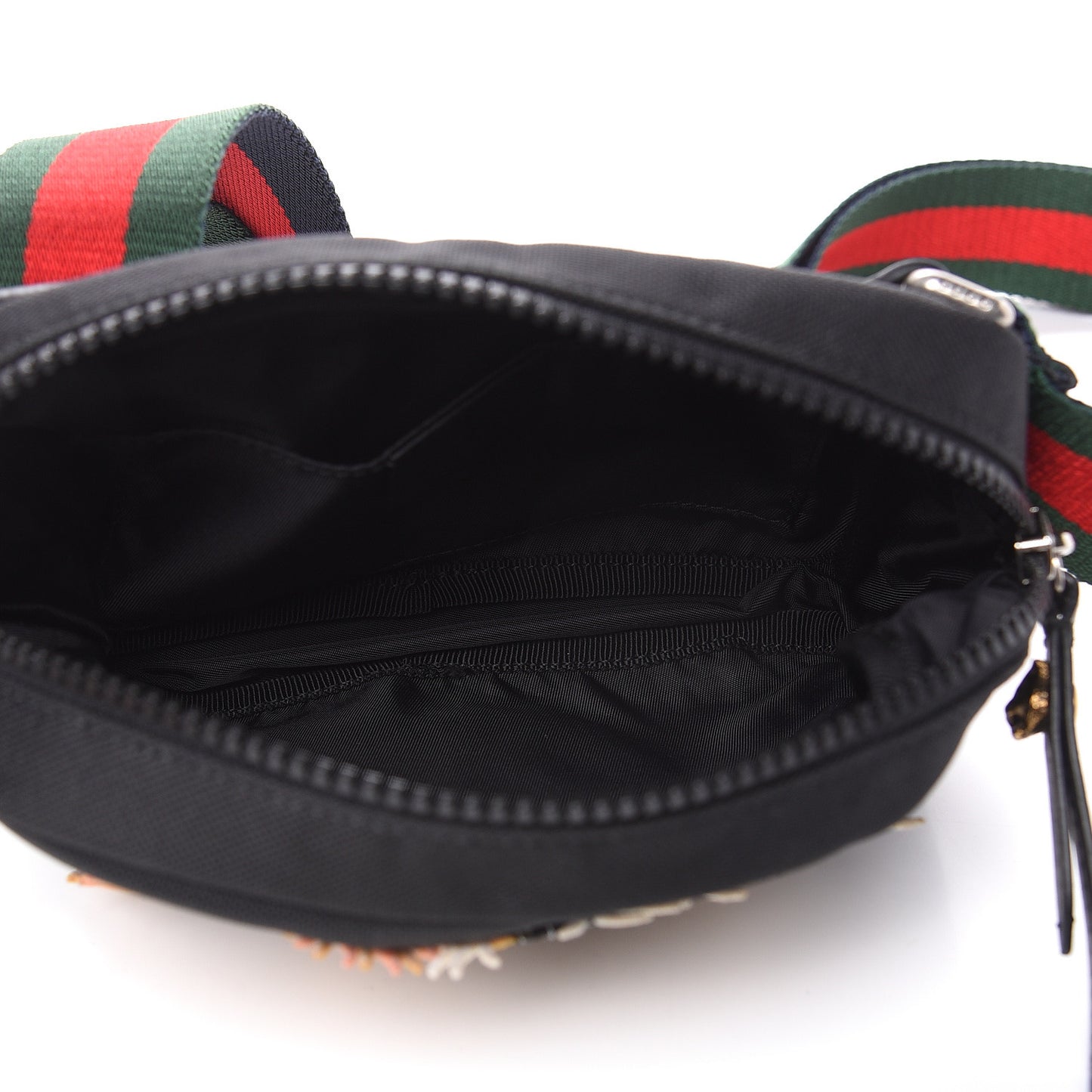 Canvas Web Tiger Embroidered Messenger Bag Black