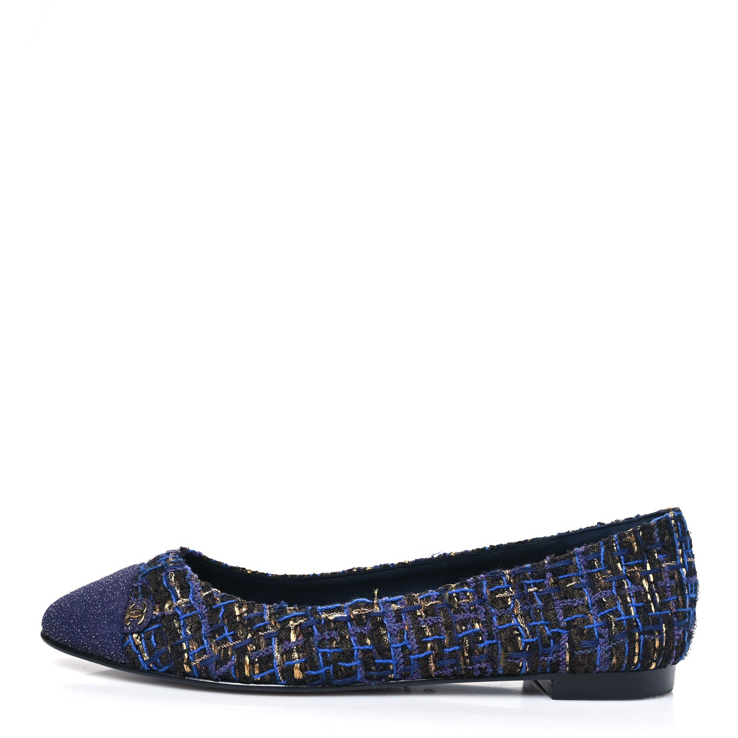 Chanel Tweed Lambskin Cap Toe Ballerina Flats 40 Navy Blue Black 1 of 8