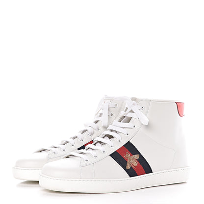 Gucci Calfskin Miro Soft Web Bee Embroidered Mens Ace High Top Sneakers 11.5 White 3 of 14