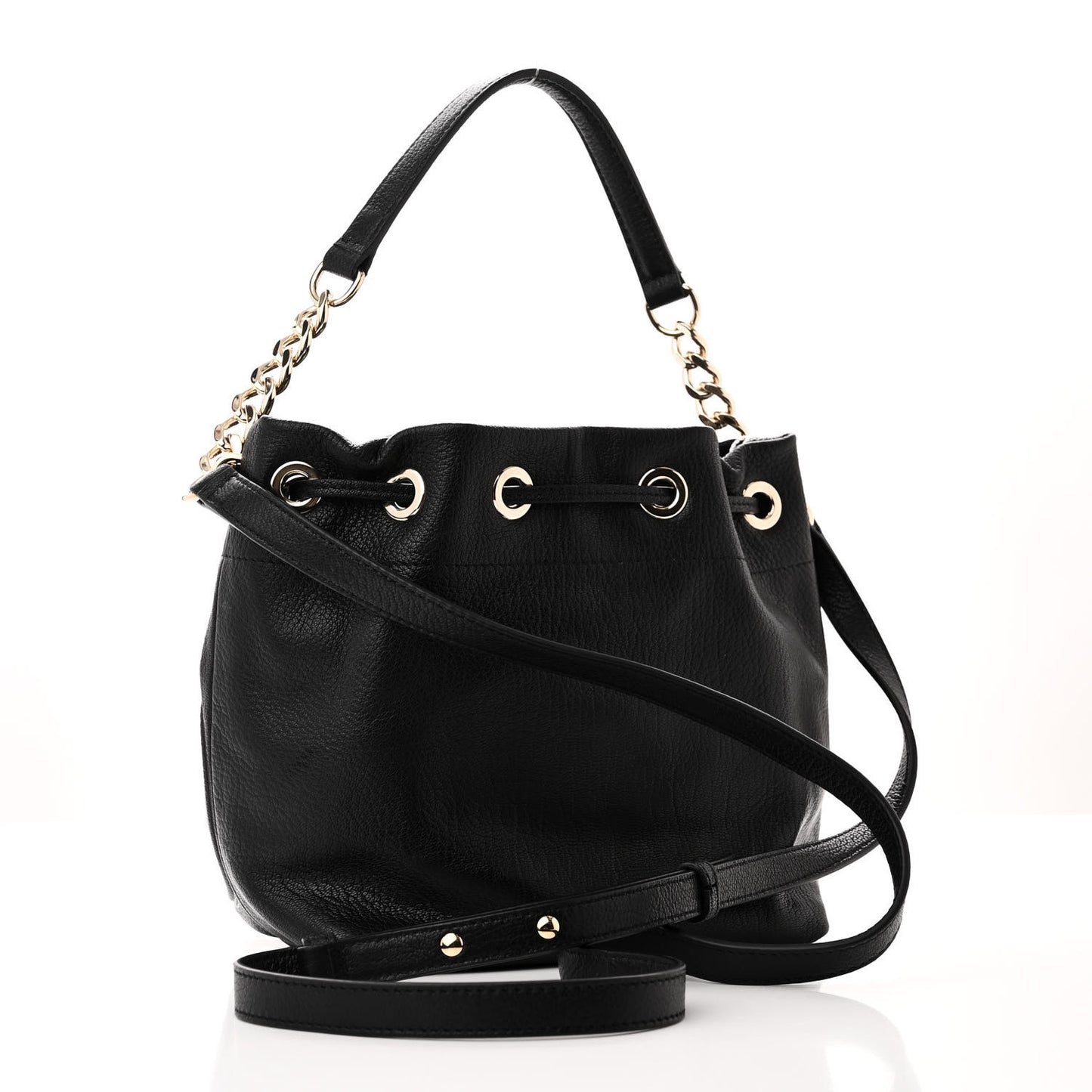 Grainy Calfskin Juno Bucket Bag Black