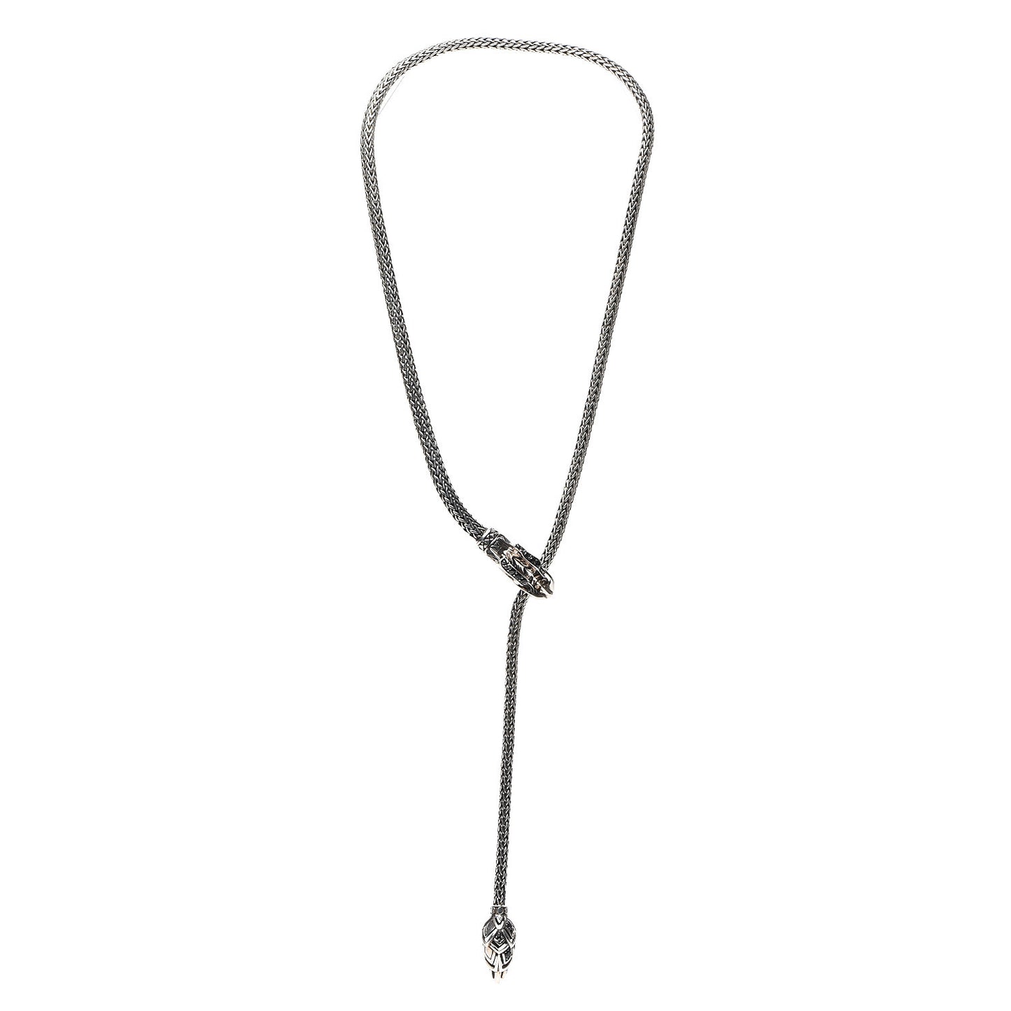 Sterling Silver Black Sapphire Legends Naga Dragon Lariat Necklace