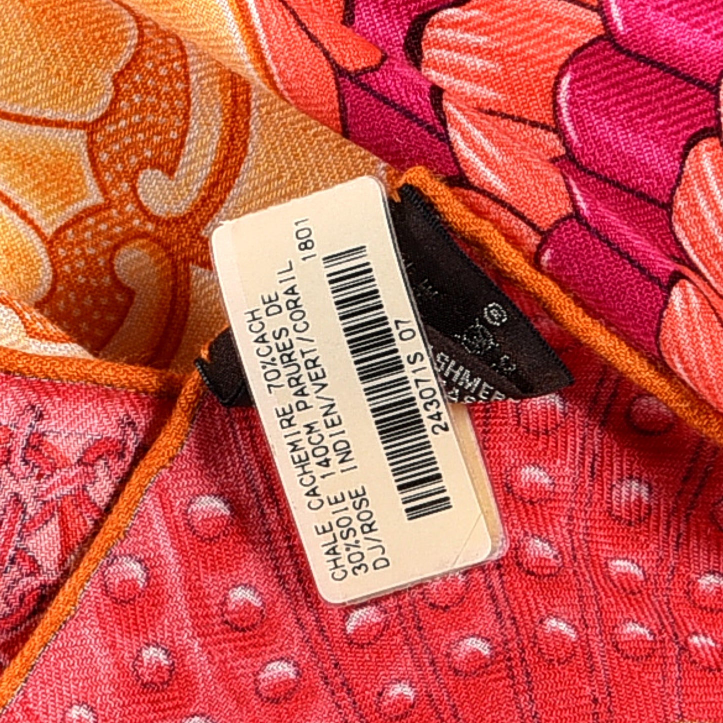Cashmere Silk Parures De Samourais Shawl 140 Rose Indien Vert Corail