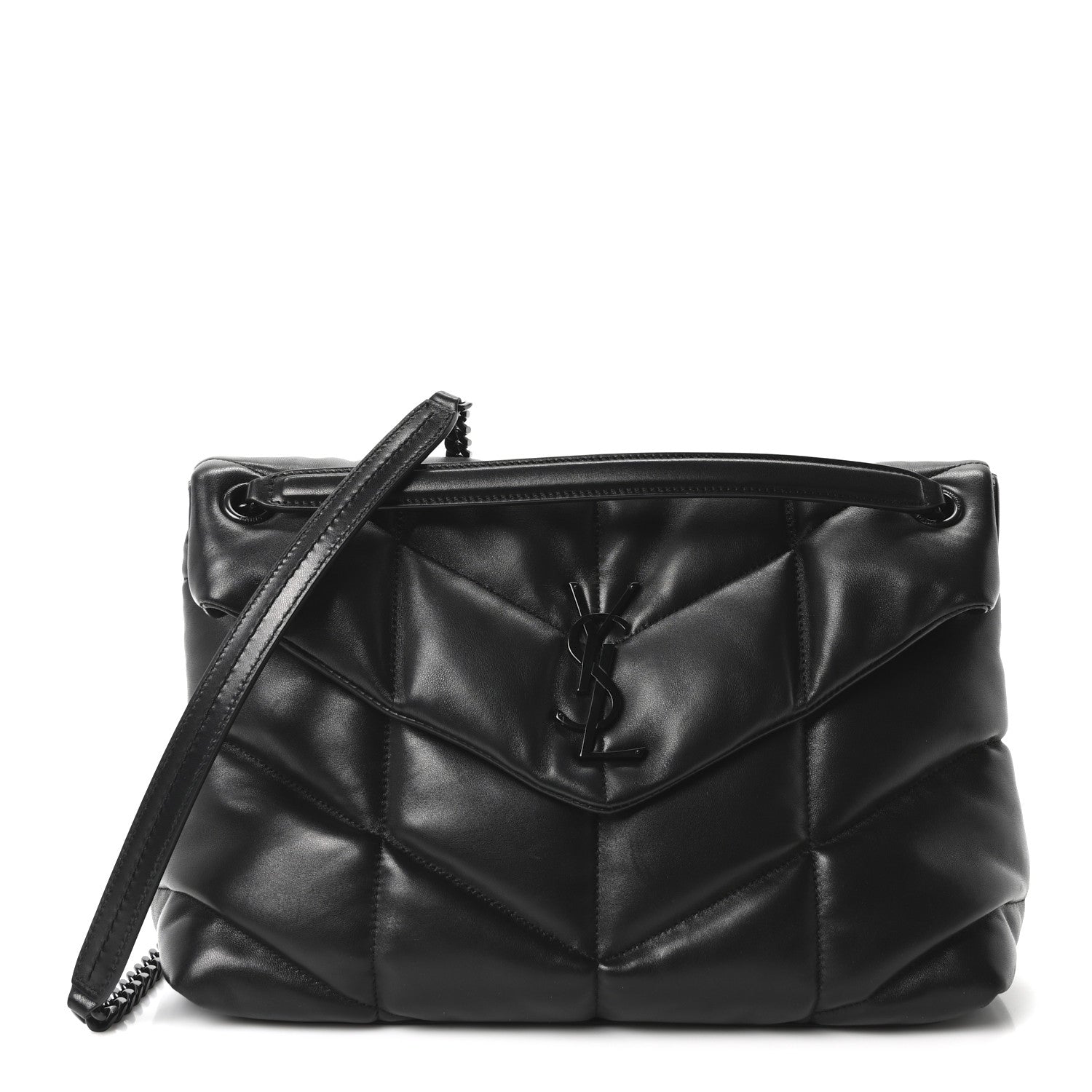 Saint Laurent Lambskin Quilted Monogram Monochrome Medium Loulou Puffer Chain Satchel Black 1 of 10
