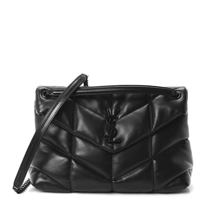 Saint Laurent Lambskin Quilted Monogram Monochrome Medium Loulou Puffer Chain Satchel Black 1 of 10