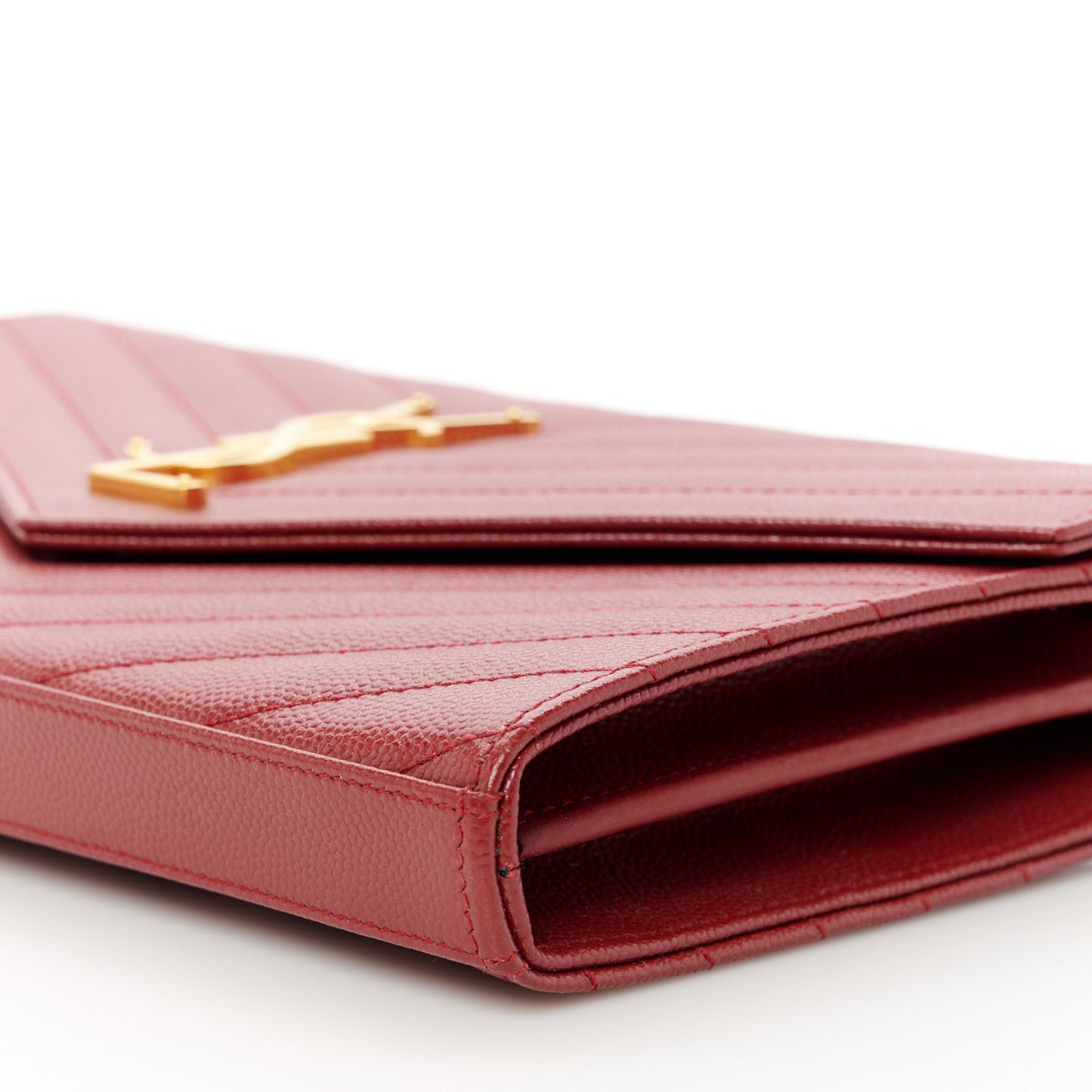 Grain De Poudre Matelasse Chevron Monogram Chain Wallet Red