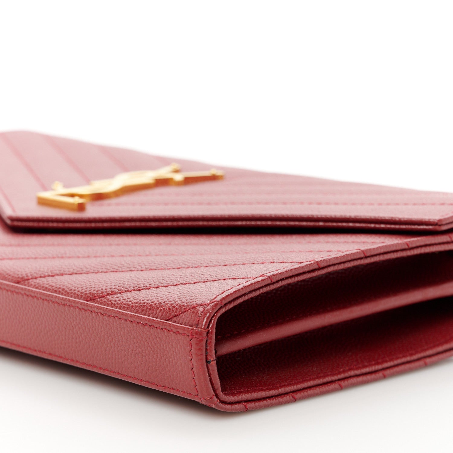 Saint Laurent Grain De Poudre Matelasse Chevron Monogram Chain Wallet Red 9 of 9