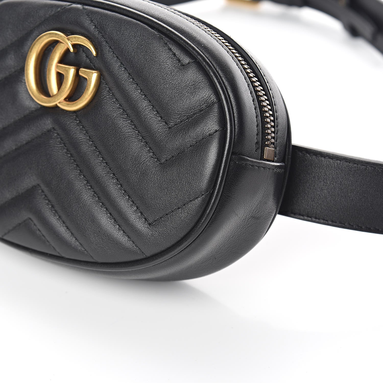 Gucci Calfskin Matelasse GG Marmont Belt Bag 85 34 Black 9 of 9