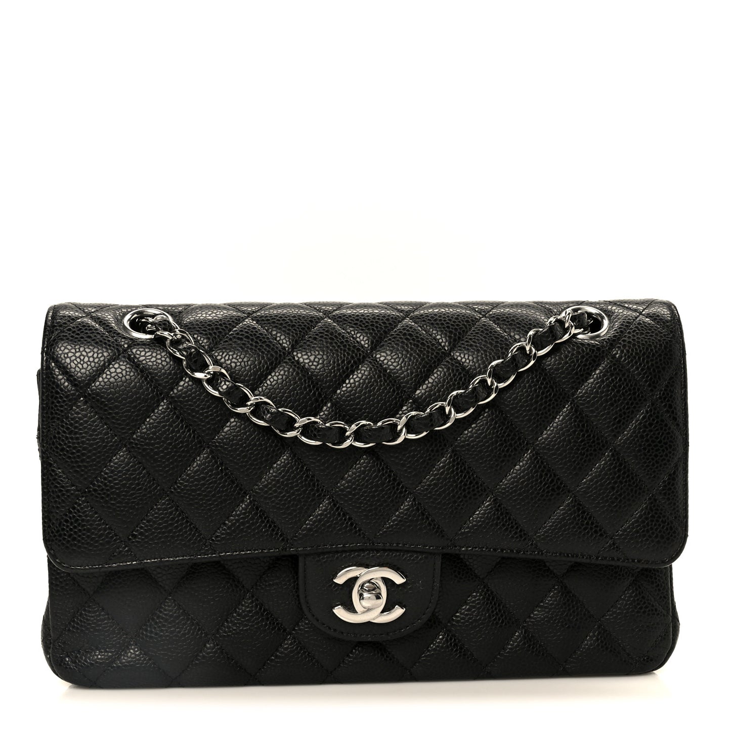Caviar Quilted Medium Double Flap Black