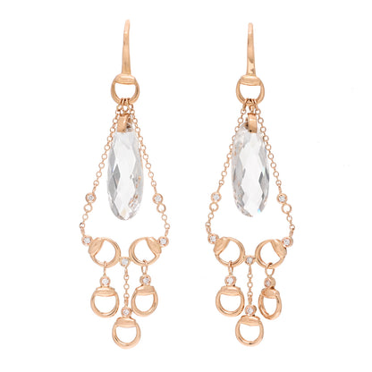 Gucci 18K Rose Gold Diamond White Topaz Horsebit Drop Earrings 1 of 5