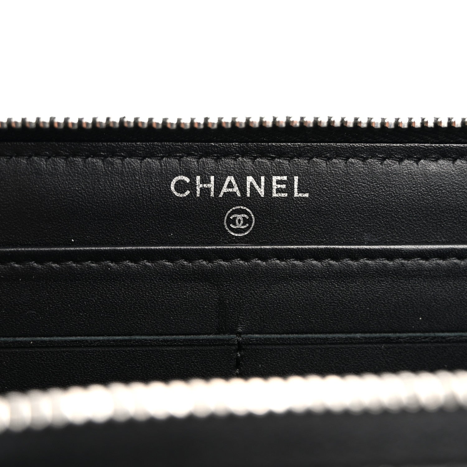 Chanel Glittered Calfskin Quilted Large Gusset Zip Wallet Black 6 of 12