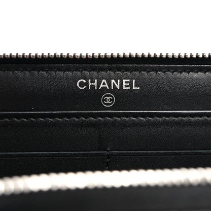 Chanel Glittered Calfskin Quilted Large Gusset Zip Wallet Black 6 of 12