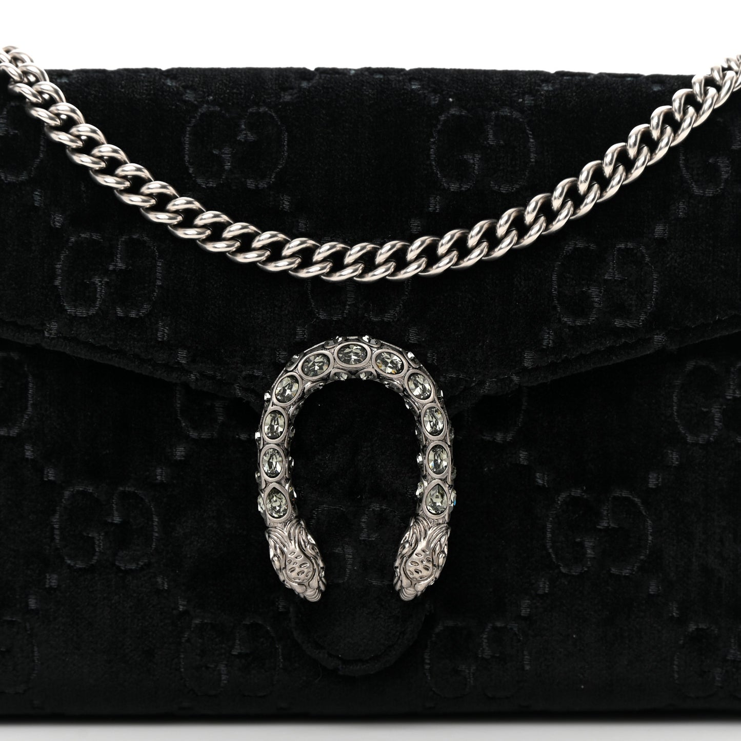 Velvet GG Monogram Mini Dionysus Chain Wallet Black