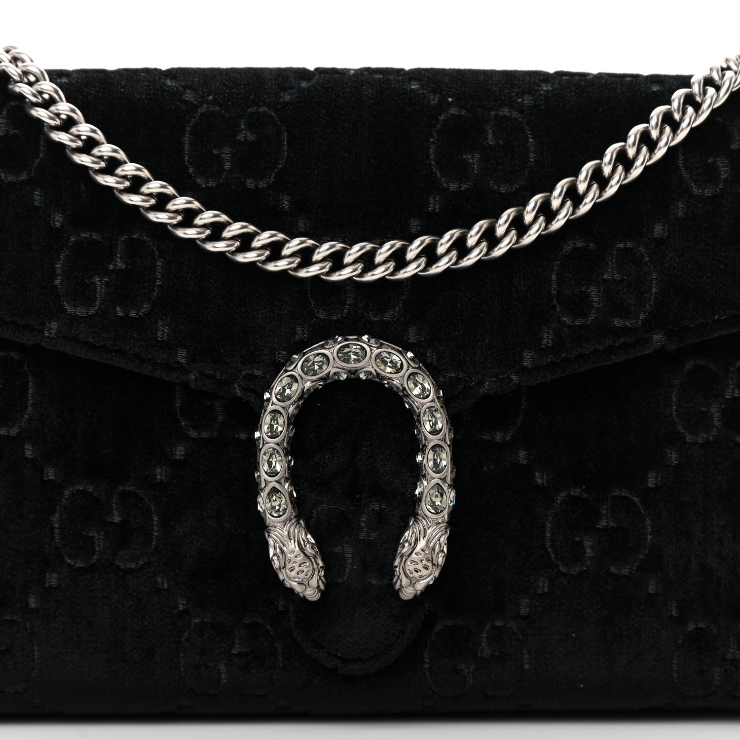 Gucci Velvet GG Monogram Mini Dionysus Chain Wallet Black 8 of 15