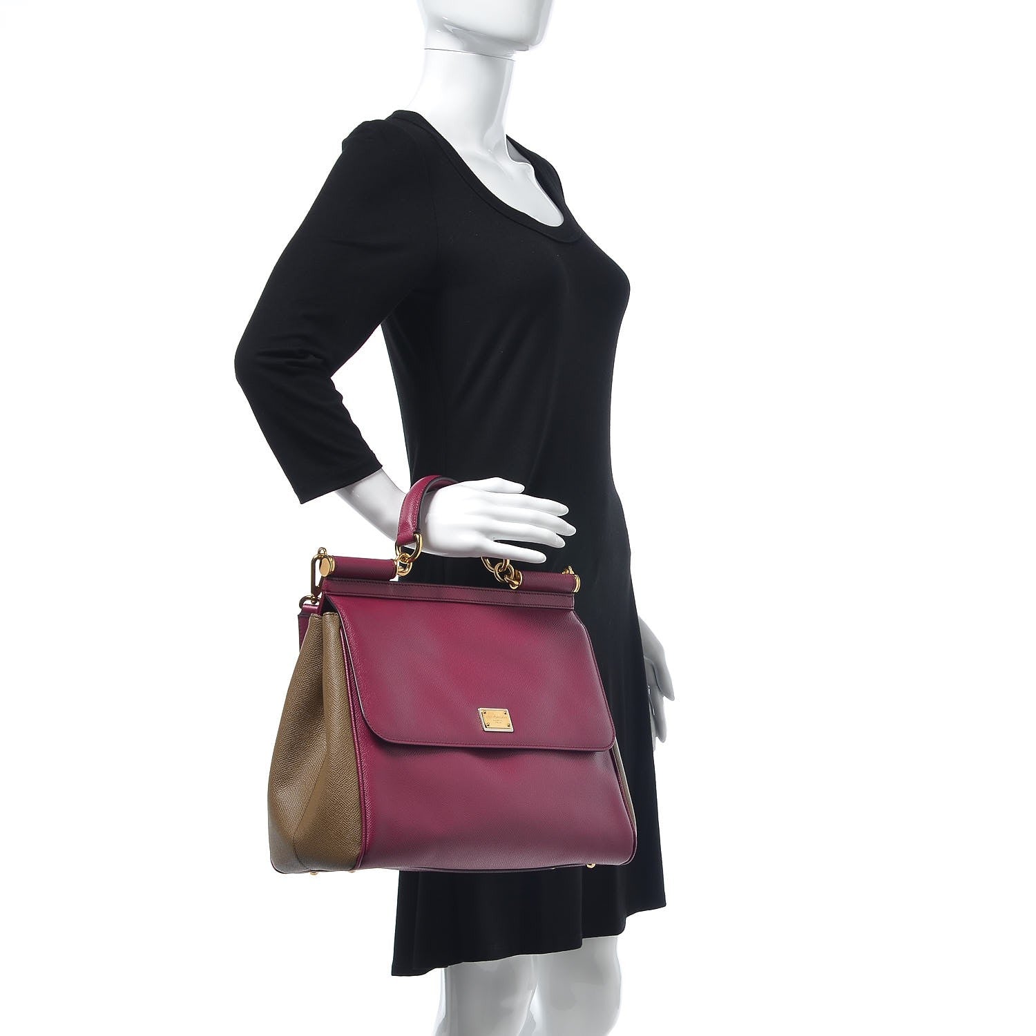 Dolce & Gabbana Dauphine Large Bi-Color Miss Sicily Satchel Fuchsia Khaki 2 of 8