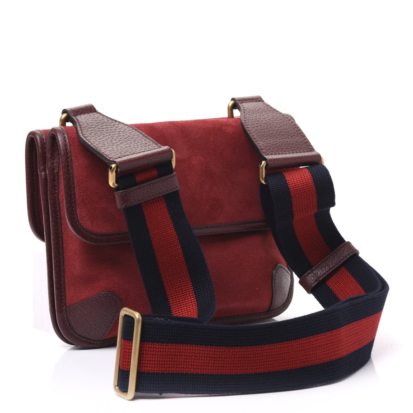 Suede Web Small Neo Vintage Double Flap Messenger Bag Romantic Cherry Chardonnay