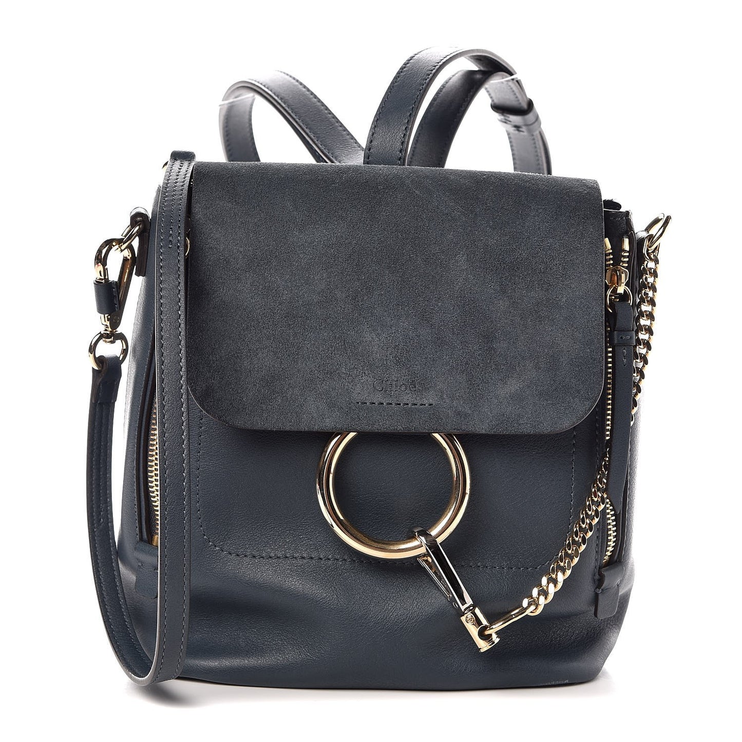 Suede Calfskin Small Faye Backpack Silver Blue