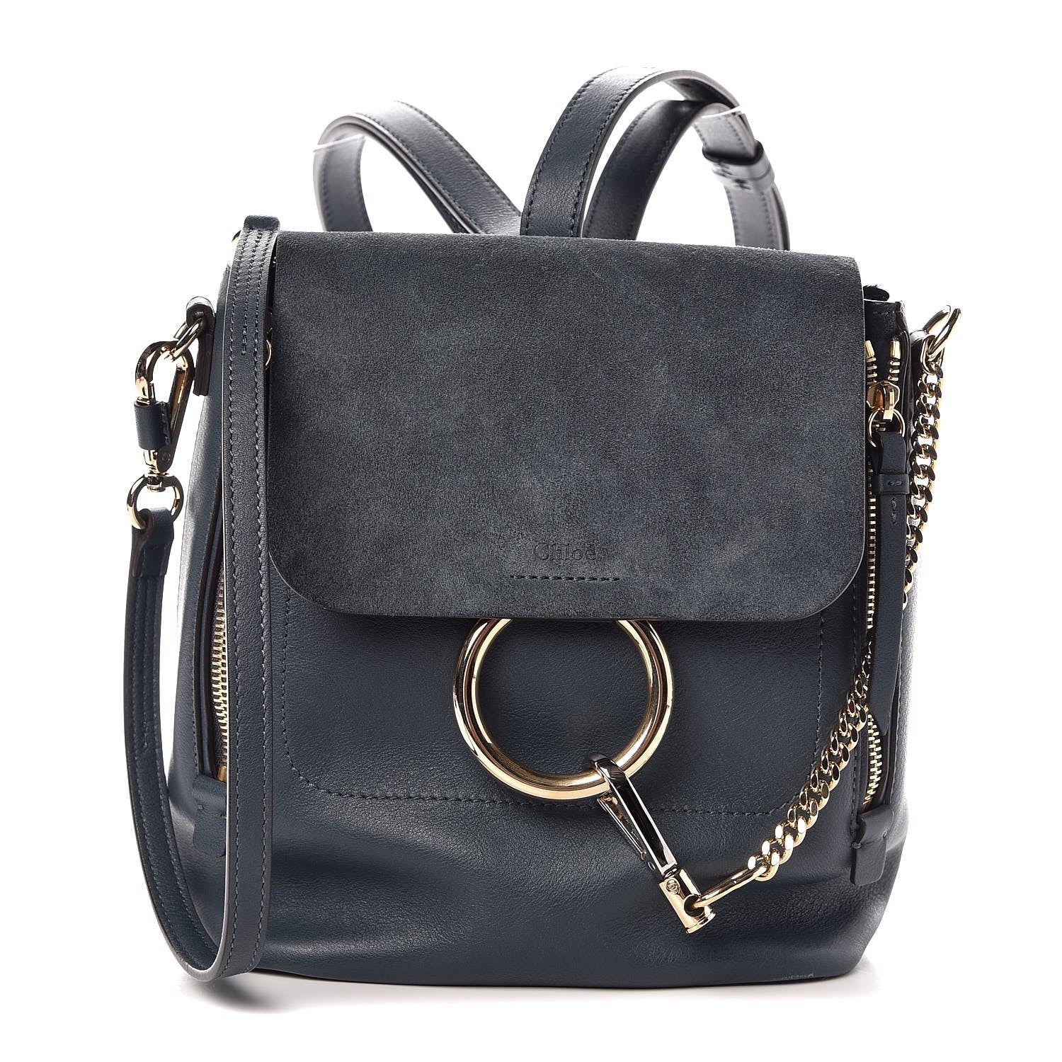 Chloe Suede Calfskin Small Faye Backpack Silver Blue 1 of 12