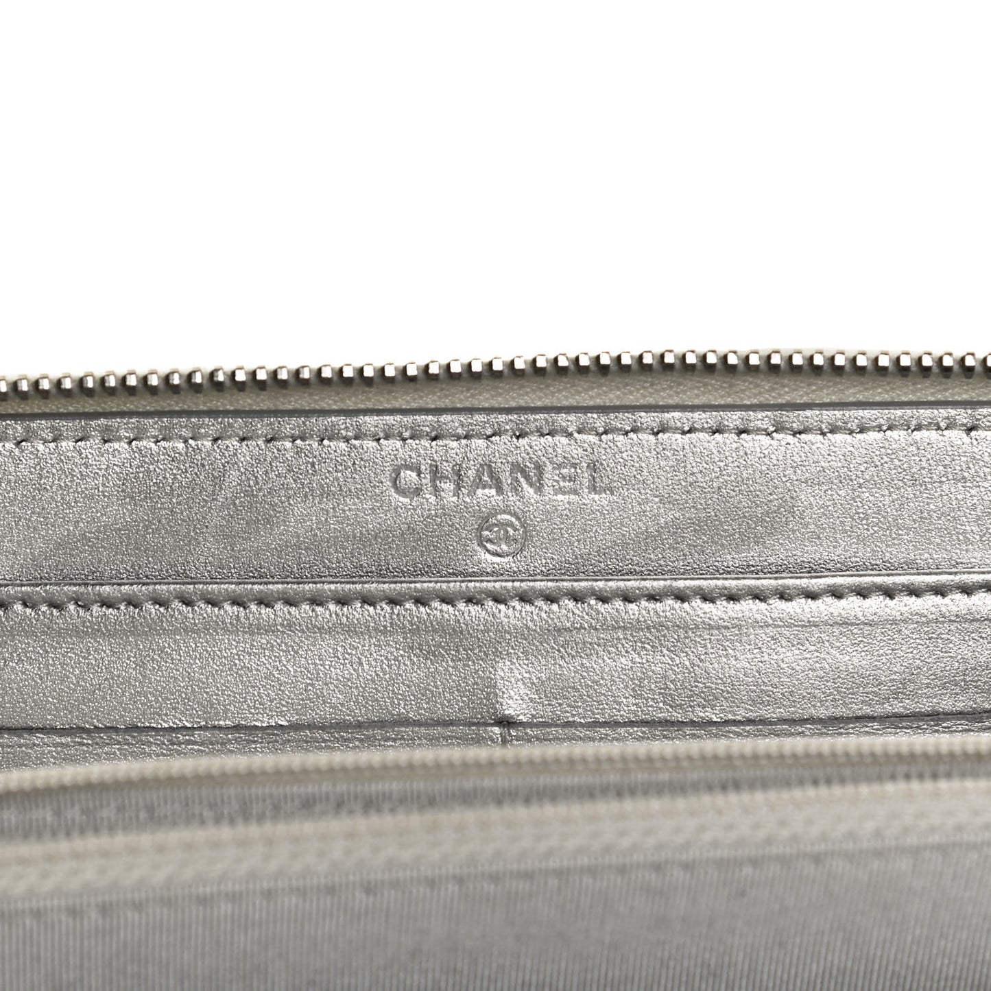 Metallic Lambskin Quilted Large Gusset Zip Around Wallet Silver