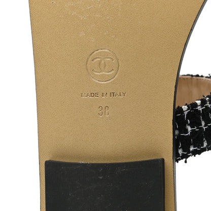 Chanel Tweed CC Sandals 38 Black White 6 of 11