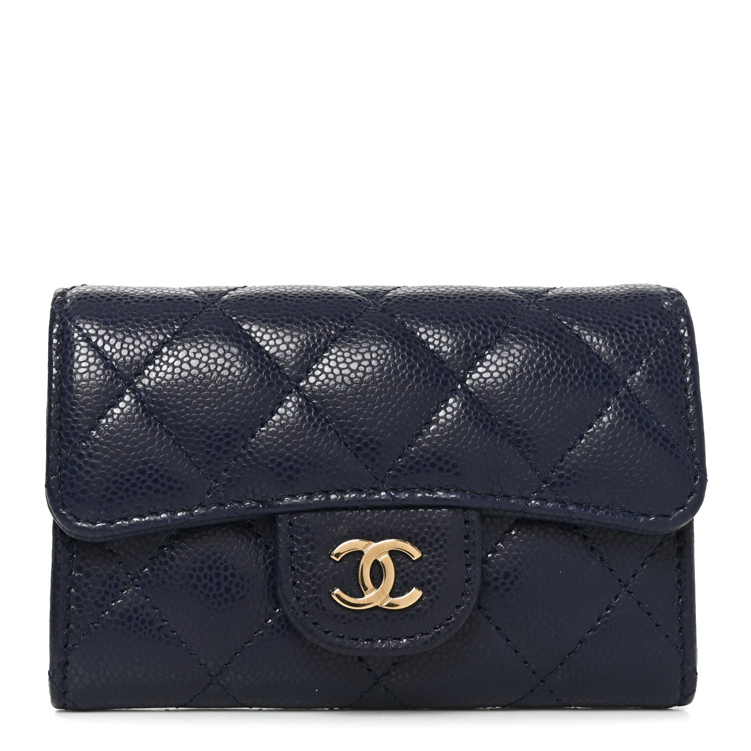 Chanel Caviar Quilted Flap Card Holder Wallet Navy Blue 1 of 9